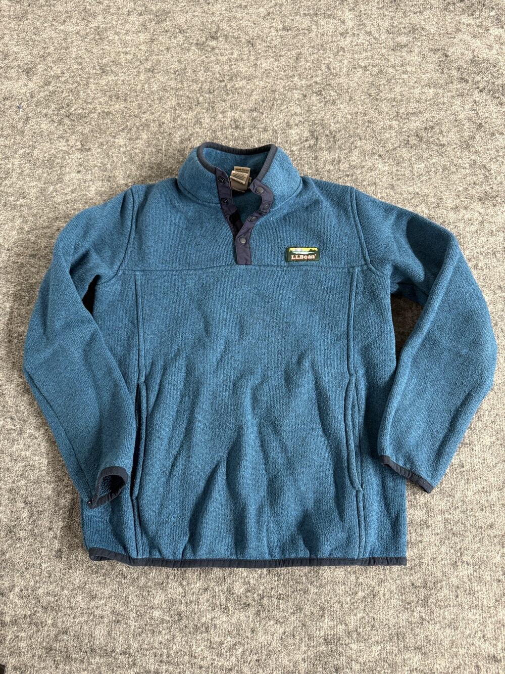 LL Bean Sweater Girls Boys Medium 10 12 Unisex Pullover Sweatshirt Snaps N88